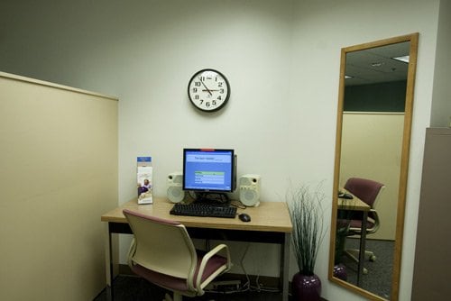 Speech Therapy Area - In speech therapy, patients relearn communication and cognitive skills using various devices. The mirror helps patients with self awareness exercise programs.