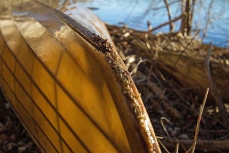 Dr. Schad's handmade canoe. The boat was built by Urban Boatbuilders and weighs only 20 pounds