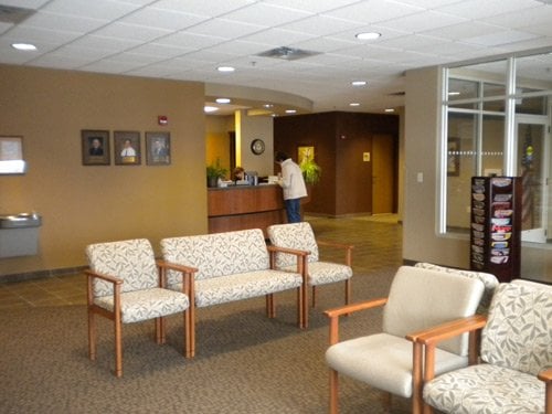 The Sleep Center reception desk is warm and inviting.