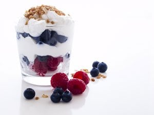 A great breakfast idea is yogurt with fruit and oats/granola