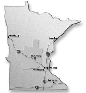 St. Cloud is located 65 miles northwest of Minneapolis.