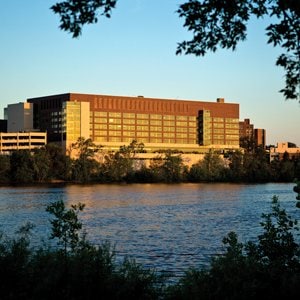 A view of the St. Cloud Hospital from the Mississippi River. St. Cloud is located 60 minutes from the Twin Cities of Minneapolis and St. Paul.