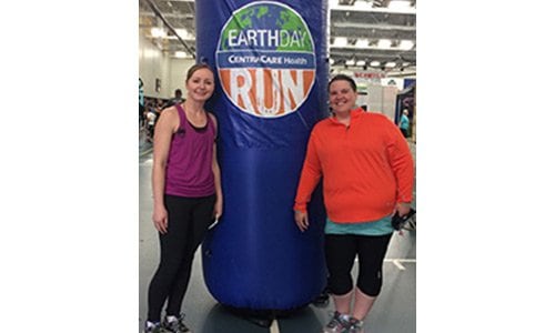 Kelsey King, APRN, CNP, and Kristy Peterfeso, APRN, CNP, celebrate health while participating in the Earth Day Run.