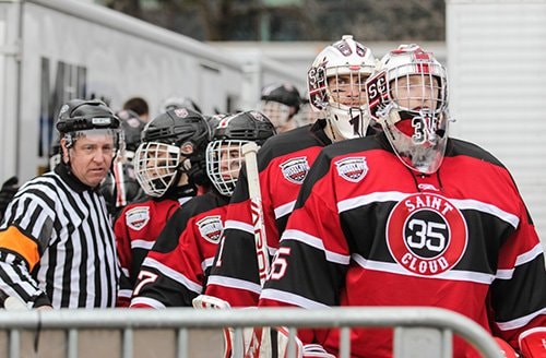 Photos from the St. Cloud vs St. Cloud Cathedral game at Hockey Day Minnesota at St. Cloud’s Lake George on January 20, 2018. 