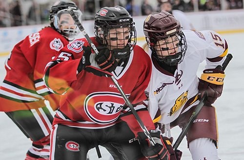 Photos from the St. Cloud State vs. University of Minnesota-Duluth women’s hockey game at Hockey Day Minnesota 2018. St. Cloud State won the game in a shootout.