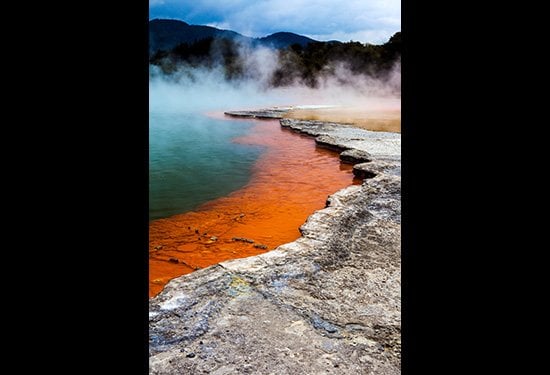 Wai-O-Tapu Thermal Wonderland on the North Island of New Zealand. Displayed at Coborn Cancer Center. 'The picture does not capture the horrible smell and uncomfortable heat from where I was standing taking the picture, but I am still taken back there when I see it,' says Dr. Jurgens.