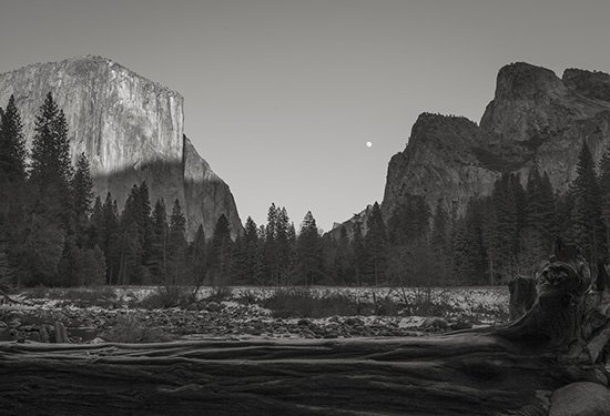 Gates of the Valley Moonrise at Yosemite National Park. From Dr. Jurgens' personal collection. Part of Dr. Jurgens' hand-on instruction included classes at Yosemite National Park through the Ansel Adams Gallery.